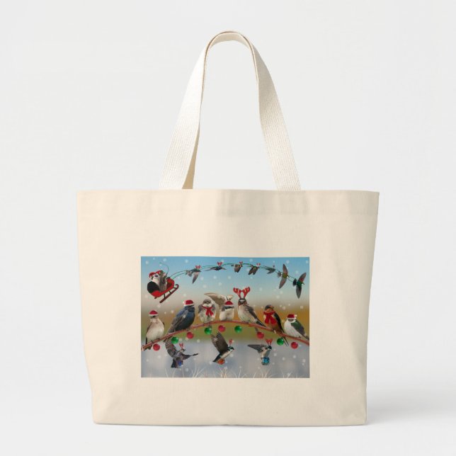 Grand Tote Bag Hirondelles de Noël (Devant)