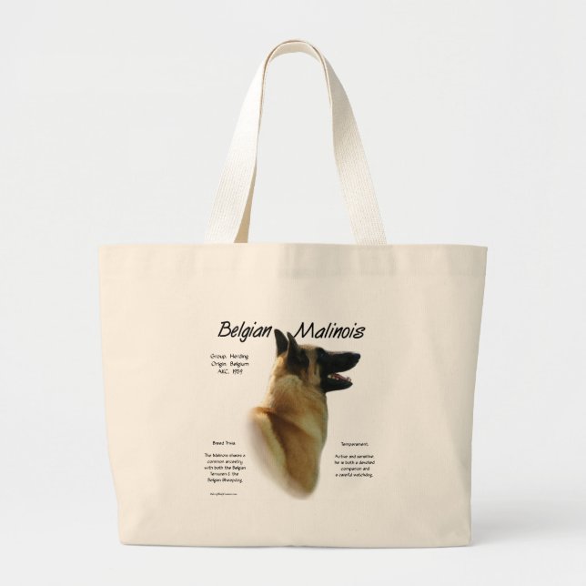 Grand Tote Bag Histoire des Malinois belges ; Tout sur les Malino (Devant)