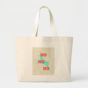Grand Tote Bag ho ho ho renne rouge bleu Noël vintage