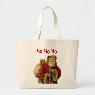Grand Tote Bag Ho Ho Ho Style Vintage Père Noël