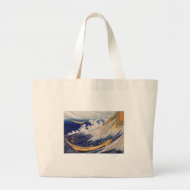 Grand Tote Bag Hokusai Ocean Waves Bateaux de pêche (Devant)