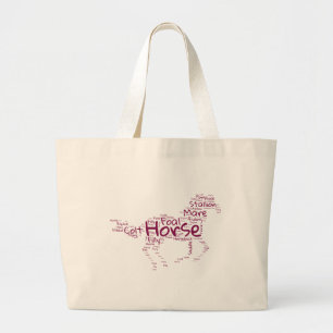 Grand Tote Bag Horse Word Cloud Design unique en Maroon