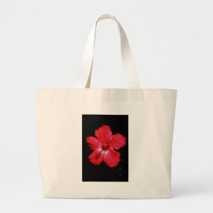 Grand Tote Bag Hot Pink Red Hibiscus flower on Black