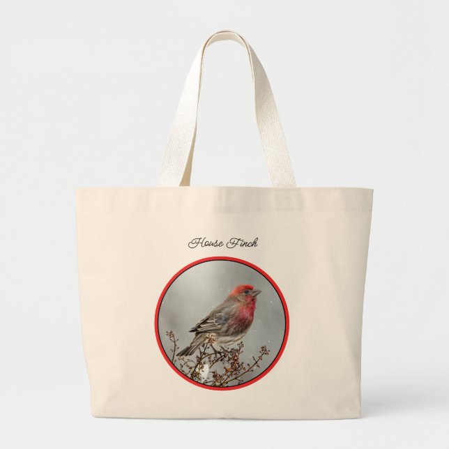 Grand Tote Bag House Finch in Winter Snow Photo originale (Devant)