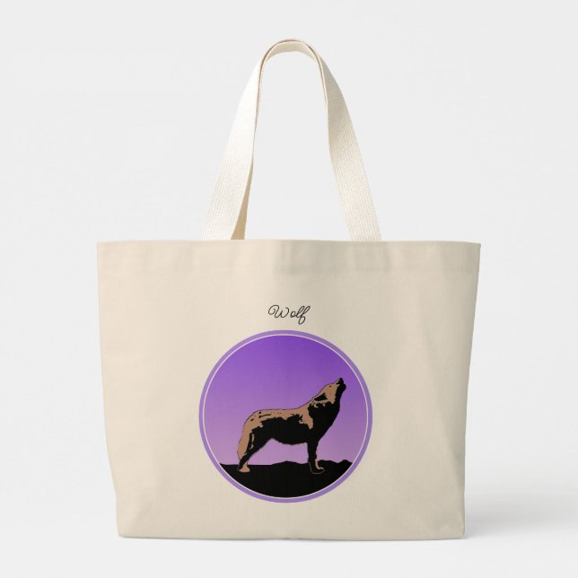 Grand Tote Bag Howling Wolf at Sunset - Art faunique original (Dos)