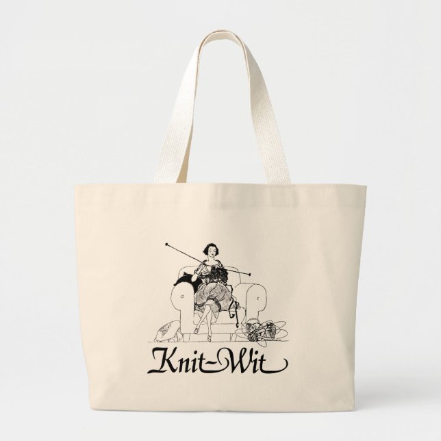 Grand Tote Bag Humour Tricot Knit-Wit mignon (Devant)