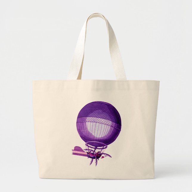 Grand Tote Bag Hydrogène Blanchard (Violet) Ballons à air chaud (Devant)