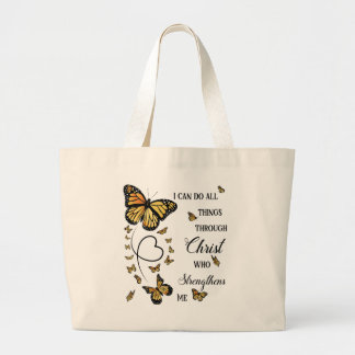 Grand Tote Bag I Can Do All Things Through Christ Butterfly