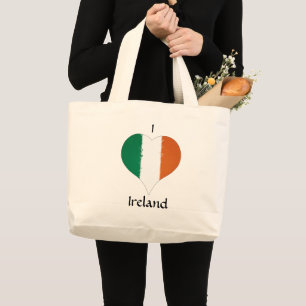 Grand Tote Bag I Heart Ireland Tricolor Irish Coeur Drapeau