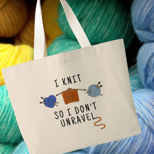 Grand Tote Bag I Knit So I Don't Unravel Blue Orange Theme
