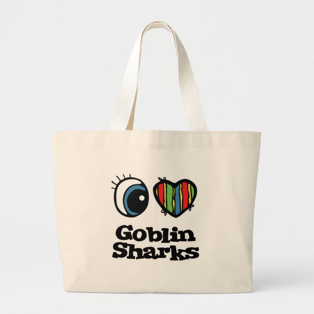 Grand Tote Bag I Love (Coeur) requins gobelins (Devant)