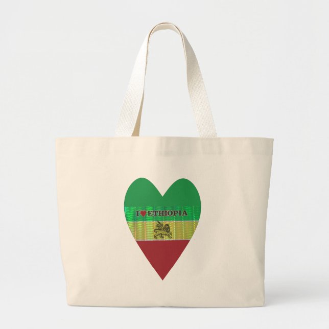 Grand Tote Bag I Love Heart Ethiopie : Drapeau Art Motif (Devant)
