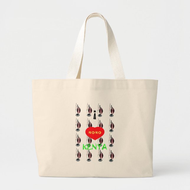 Grand Tote Bag I Love Kenya Massai Art Print (Devant)