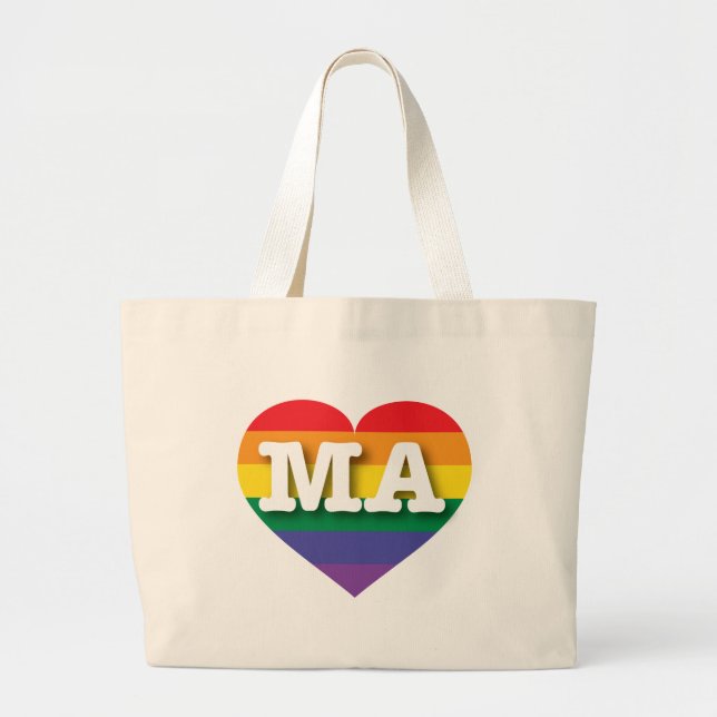 Grand Tote Bag I Love Massachusetts Rainbow Heart (Devant)