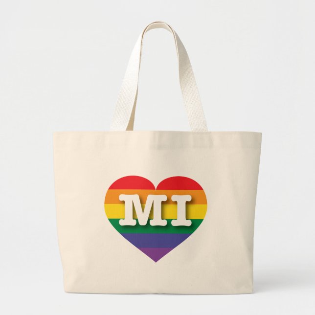 Grand Tote Bag I Love Michigan Rainbow Heart (Devant)