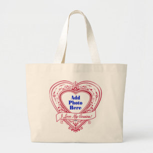 Grand Tote Bag I Love My Cousins ! Photo Red Hearts