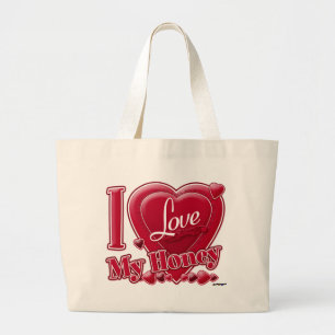 Grand Tote Bag I Love My Honey rouge - coeur
