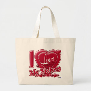 Grand Tote Bag I Love My Sisters rouge - coeur