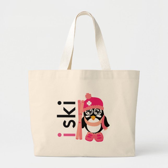 Grand Tote Bag I Pingouin à ski (Devant)