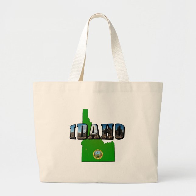 Grand Tote Bag Idaho Carte, sceau et texte de l'image (Devant)