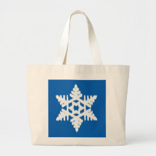 Grand Tote Bag Ikat Flocon de neige - Bleu cobalt et blanc