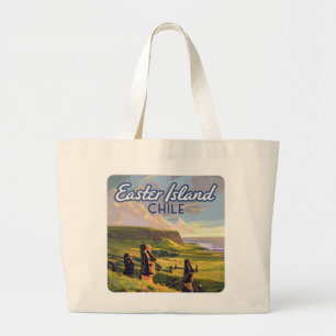 Grand Tote Bag Île de Pâques Chili Moai Rapa Nui Polynésie Rétro