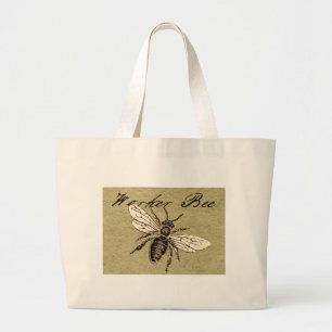Grand Tote Bag Illustration Antique d'Abeille Ouvrière Insecte Vi