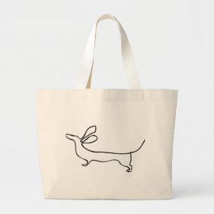 Grand Tote Bag Illustration au trait teckel un d'oreilles de vol