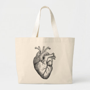 Grand Tote Bag Illustration blanche noire simple de coeur