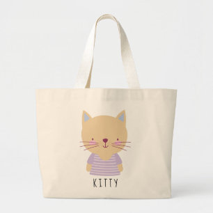 Grand Tote Bag Illustration Cute Cat - Personnalisable