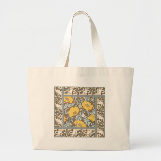 Grand Tote Bag illustration d'art pavot fleur jaune (Devant)