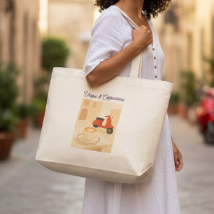 Grand Tote Bag Illustration de café italien Vespa & Cappuccino