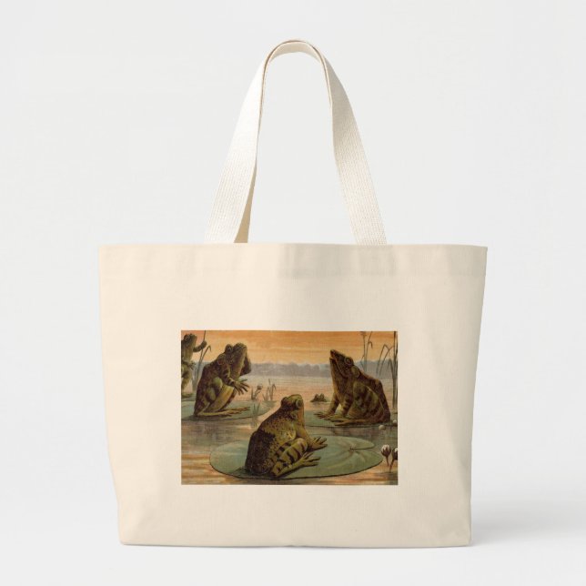 Grand Tote Bag Illustration de grenouilles Lily Pads Moon (Devant)