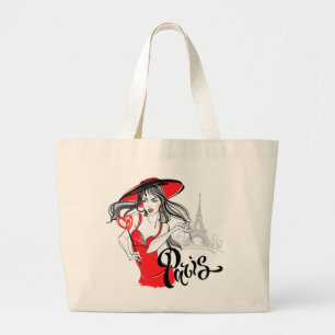 Grand Tote Bag Illustration de la femme à la mode à Paris