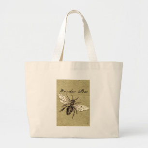 Grand Tote Bag Illustration de l'insecte d'abeille vintage