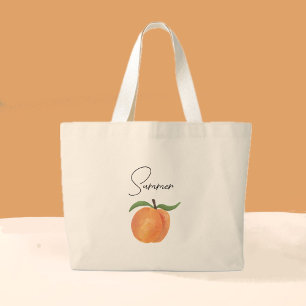 Grand Tote Bag Illustration de pêche peinte mignonne