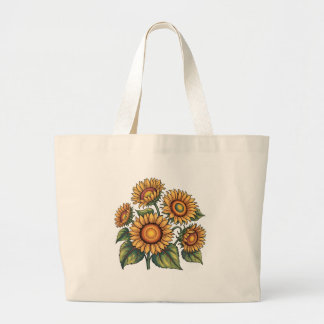Grand Tote Bag Illustration des abeilles de tournesol vintages Na