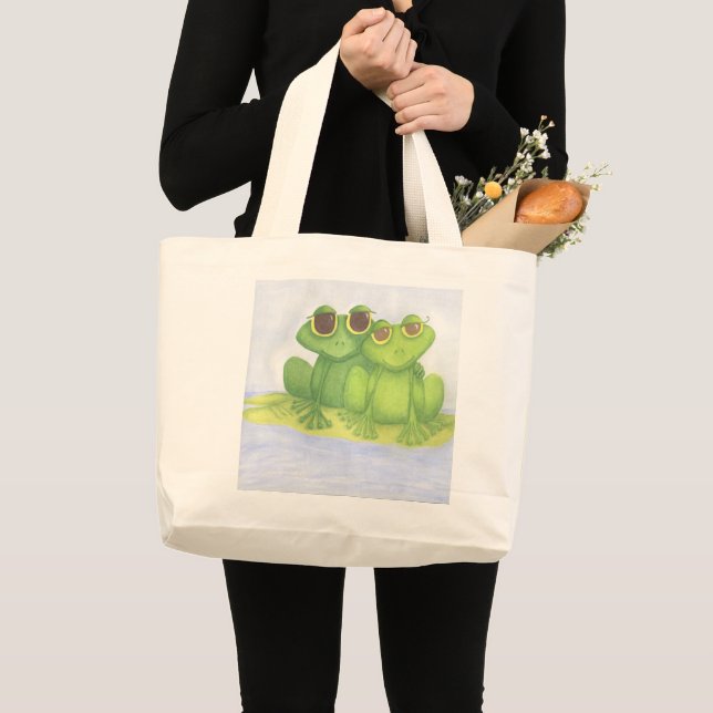 Grand Tote Bag Illustration des amoureux de la grenouille (Devant (produit))