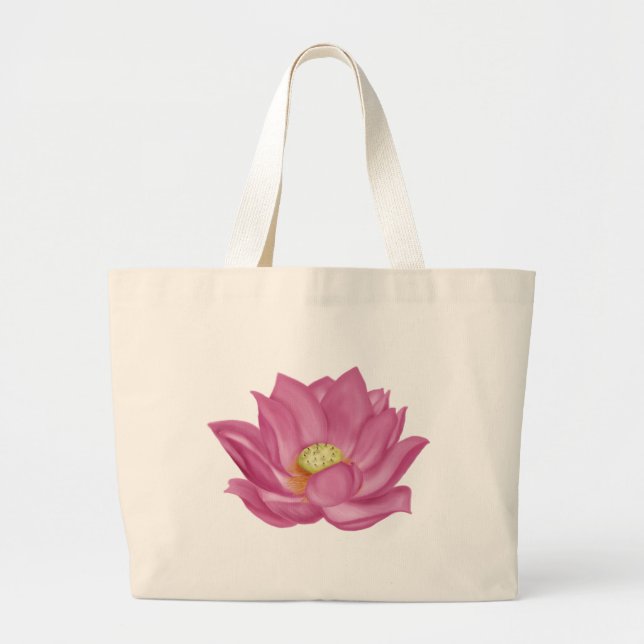 Grand Tote Bag Illustration en fleurs de lotus rose (Devant)