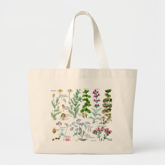 Grand Tote Bag Illustrations botaniques - usines de Larousse (Devant)