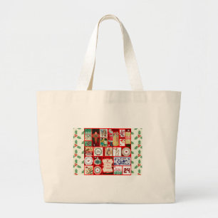 Grand Tote Bag Illustrations de Noël Amusement des Fêtes de fin d