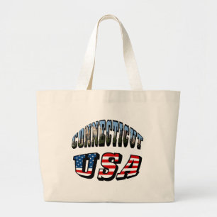 Grand Tote Bag Image Connecticut et texte d'indicateur USA
