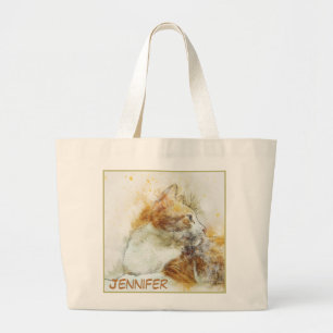 Grand Tote Bag Image de chat de gros plan adorable