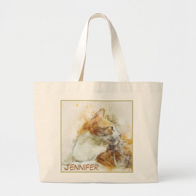 Grand Tote Bag Image de chat de gros plan adorable (Devant)