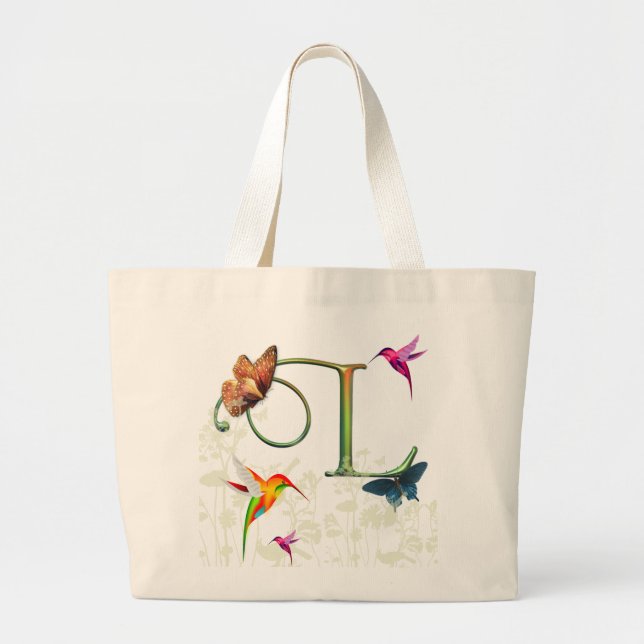 Grand Tote Bag Imaginaire L de papillon de monogramme (Devant)
