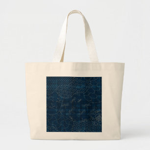 Grand Tote Bag imitation de broderie de Sashiko-style