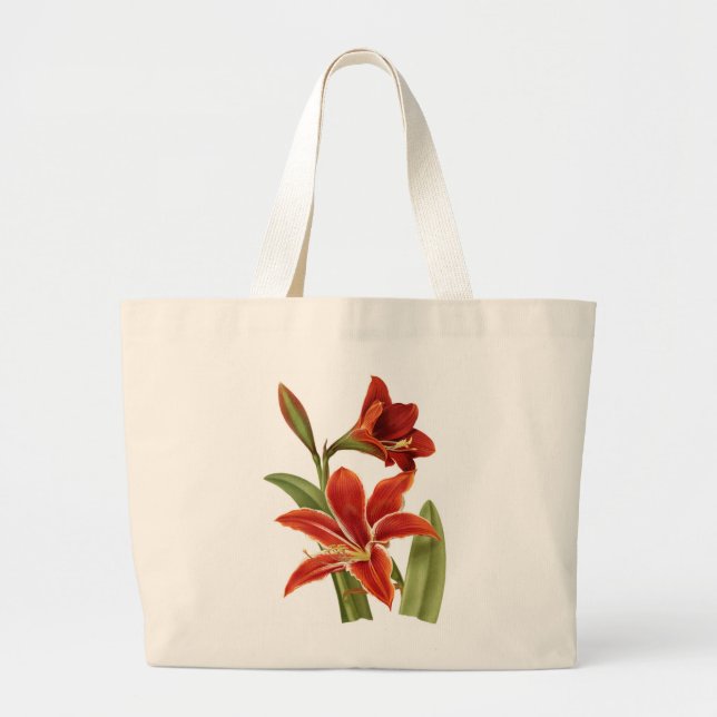 Grand Tote Bag Impression botanique d'Amaryllis rouge (Devant)