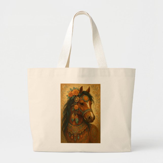 Grand Tote Bag Impression Cheval réversible Fourre-tout (Devant)