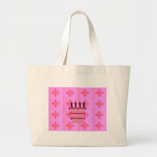 Grand Tote Bag Impression d'art de gâteau d'anniversaire rose