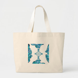Grand Tote Bag Impression d'art de graffiti abstrait cyan sarcell